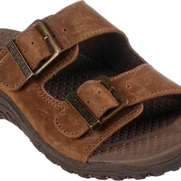 Women's Leather Slide Sandals Adjustable Buckle Open Toe Casual Comfort - Picture 6 of 6